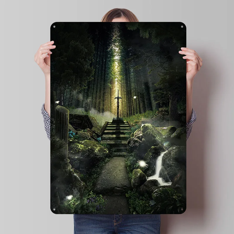 السيف الأسطوري ملصق معدني علامات معدنية جدار الفن المرآب الديكور الألعاب مخصص تين تسجيل للمنزل الديكور رجل غرفة الكهف