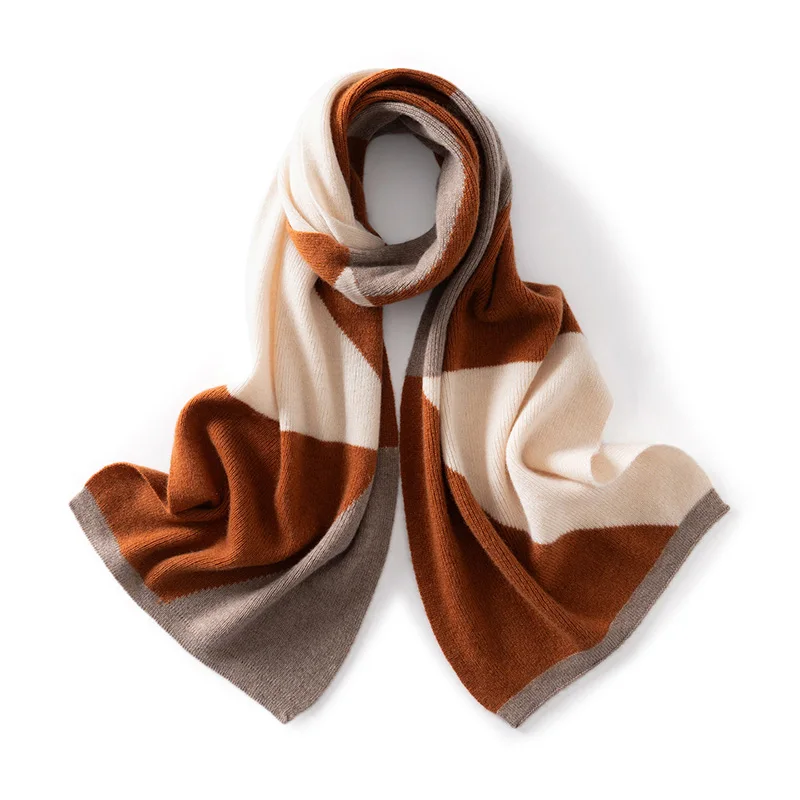 

Новый хит продаж, женский шарф из 100% чистого кашемира, вязаный высококачественный осенне-зимний длинный женский кашемировый шарф с цветными блоками