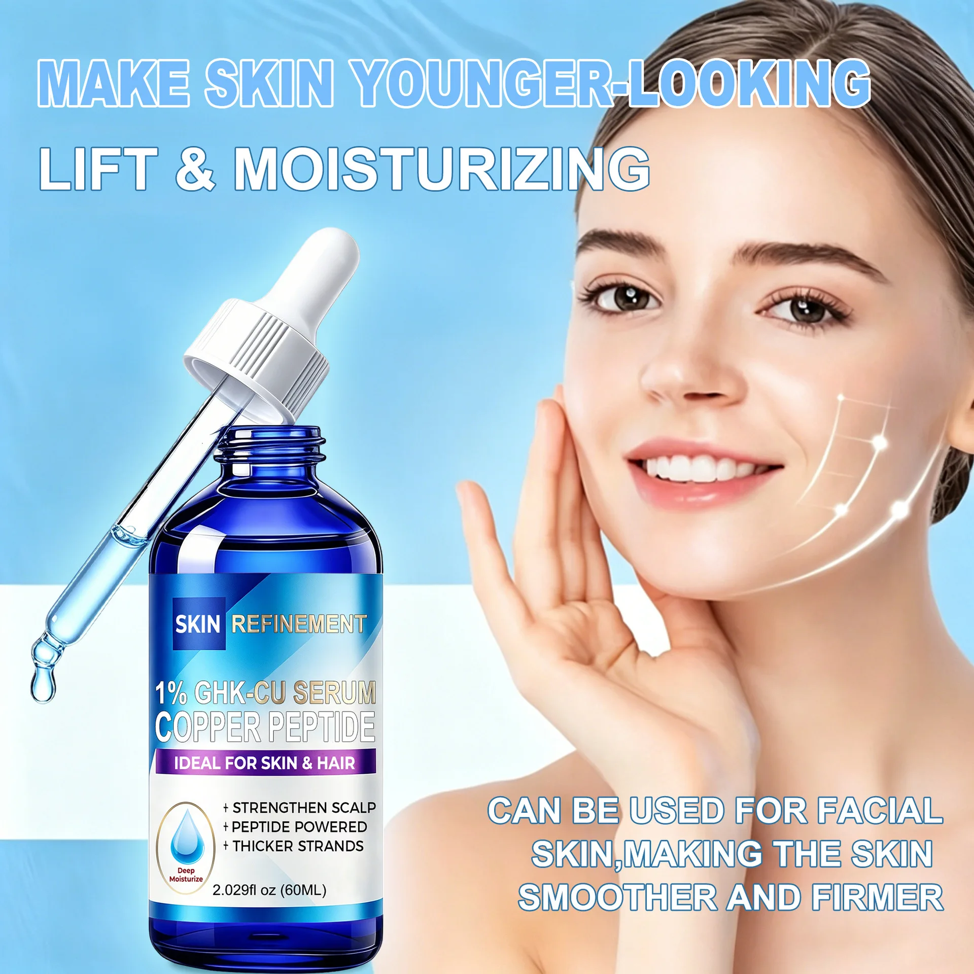Blue Copper Peptide Serum Facial Scalp Dual Purpose Repair Anti-Aging Firming Lift Nourishing Scalp Strengthening Hair Serum