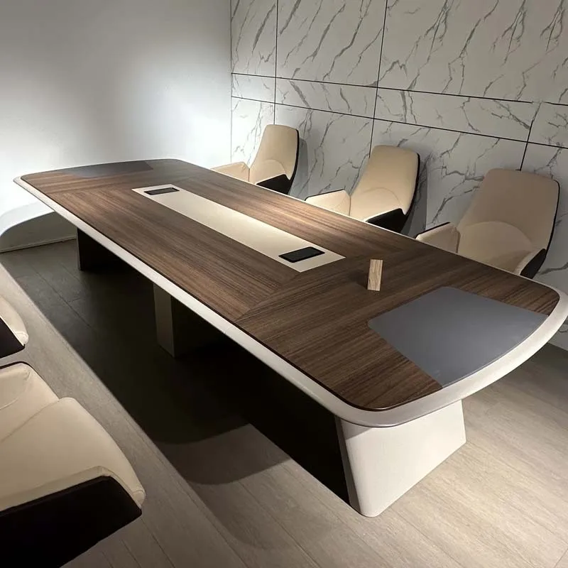 Simple Modern Large Office Conference Table With Baking Paint Arc Long Table Chair Combination For Negotiation Office Desks