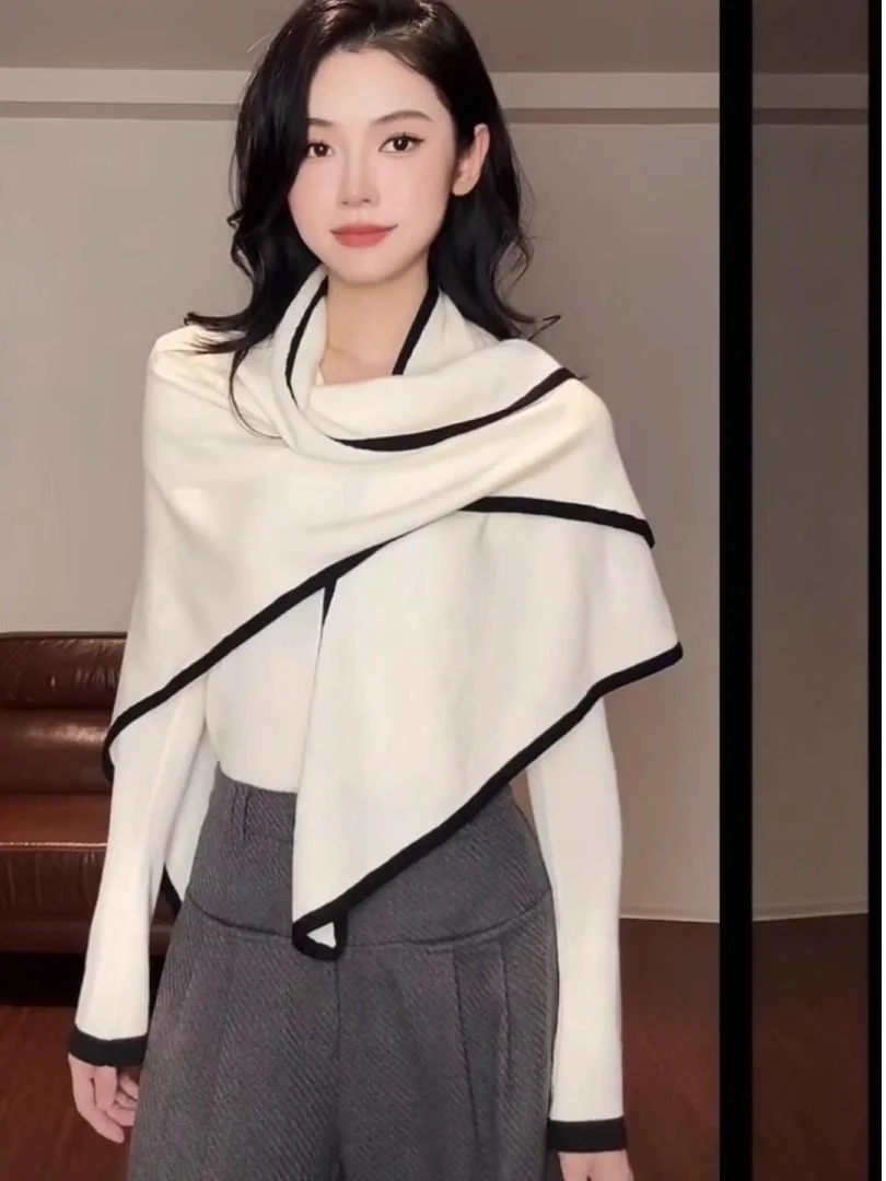 

Ele Knitted Long Sve Base irt Color Blo e Scarf Layered Top Women's Casual Sle Slim Fit Comfortable Knitwear