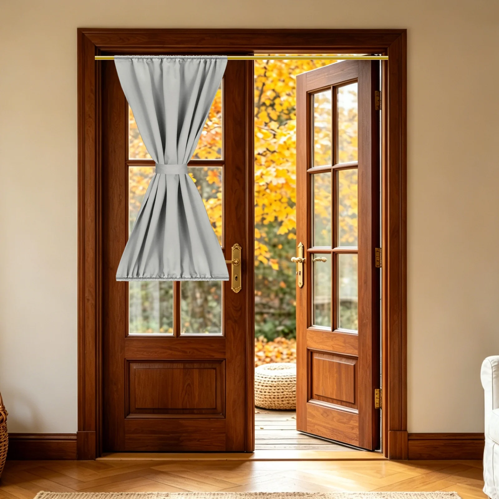 French Door Curtain Blackout Thermal Insulated Energy Saving Drape Polyester Rod Pocket Curtains & Drapes for Kitchen Window
