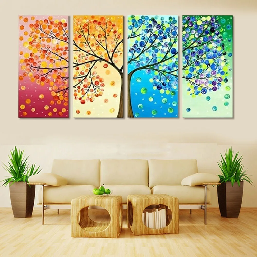 

4 Panel The Tree four Seasons Change Painting Canvas Wall Art Picture Home Decoration Living Room Canvas Print Unframed Art