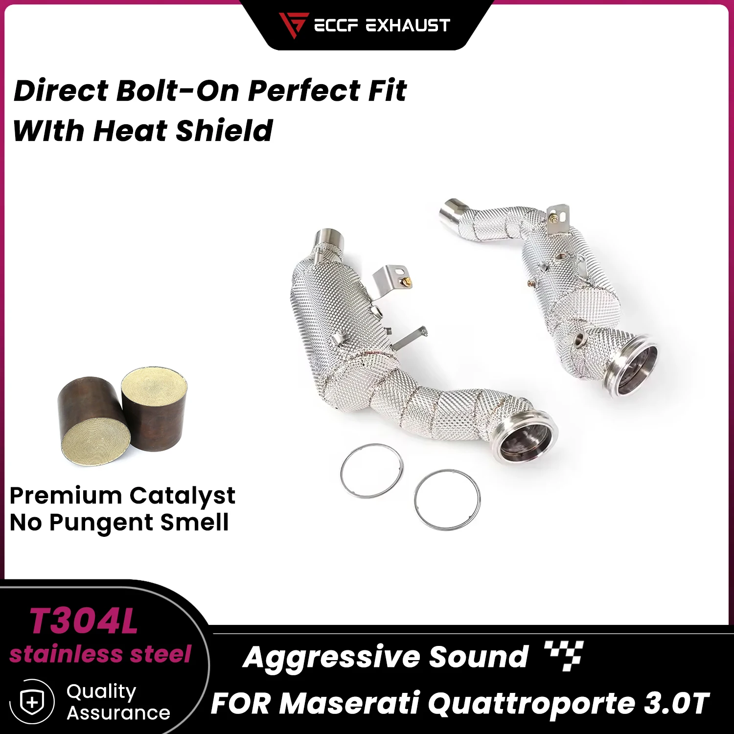 

Stainless Steel Downpipe With Heat Shield For Maserati Quattroporte 3.0T Aggressive Exhaust Sound High Flow Performance Upgrade