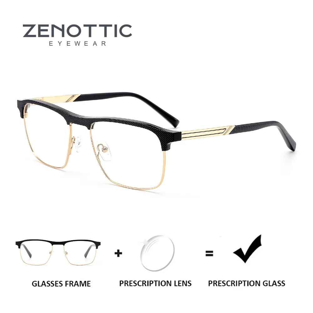 zenottic-モディッシュメタル処方メガネ男性用ダブルブリッジスクエア近視光学眼鏡累進眼鏡