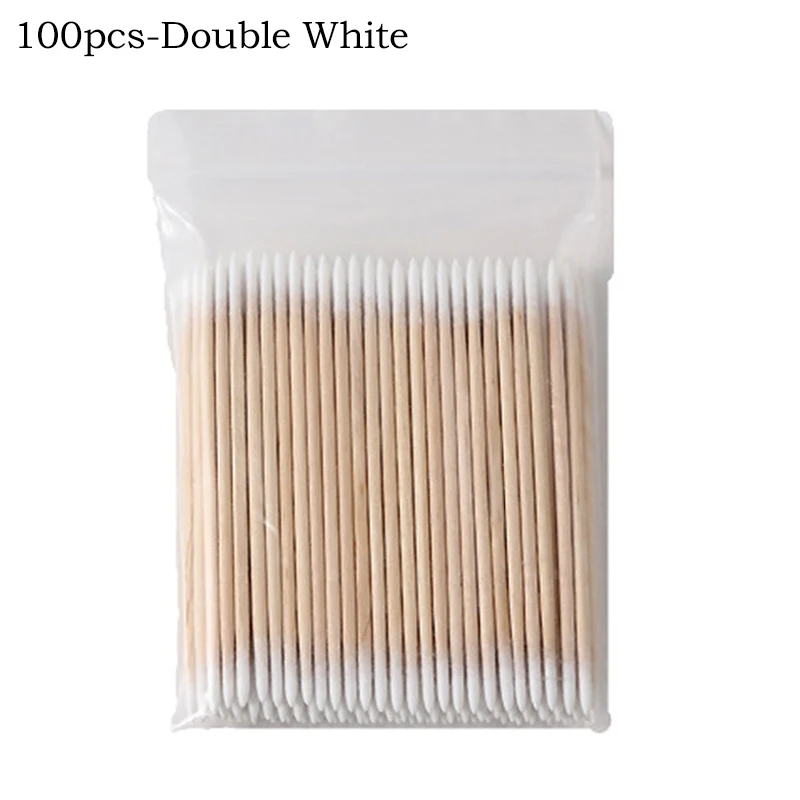 100/300/500 Stuks Wegwerp Hout Wattenstaafje Dubbele Hoofd Lippenstift Oor Wattenstaafjes Wimper Schoonmaken Wattenstaafjes manicure Schoonheid Levert