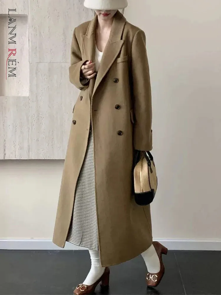 

LANMREM Office Lady Double Sided Woolen Coat Women's Notched Solid Color Long Coats 2024 Female Autumn Winter New 2Z2342