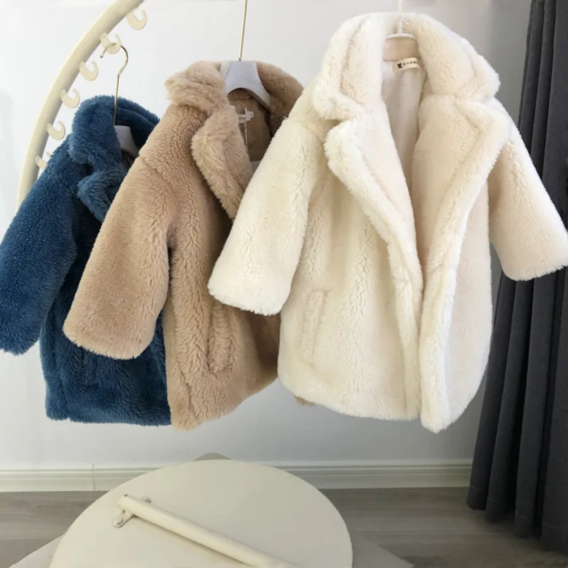 

2025 Winter Girls Fashion Faux Fur Jacket Baby Kids Children Thick Warm Coat Outerwear