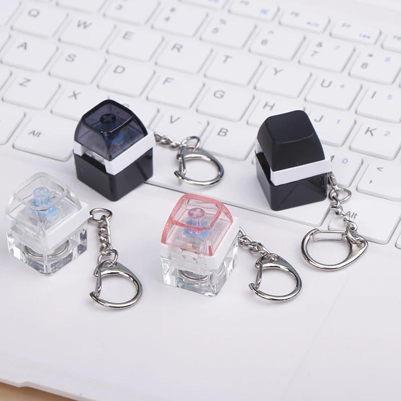 Mechanical Switch Keychain With LED Light Keyboard Key Chain Fidget Toy Keycap Stress Relief Novelty Toys Fidget Button Keyring