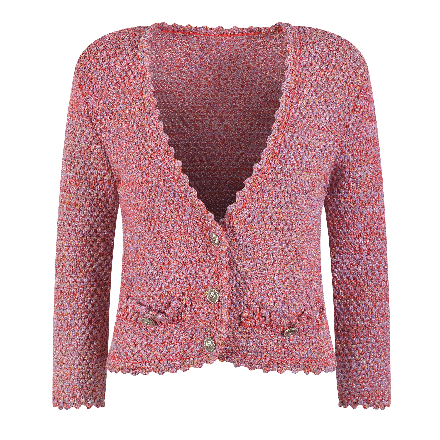 Version haut de gamme M Home Lipsti couleur dentelle mince vêtements d'extérieur printemps été nouveau ort rose Long Sve tricoté ouvert Cardigan haut