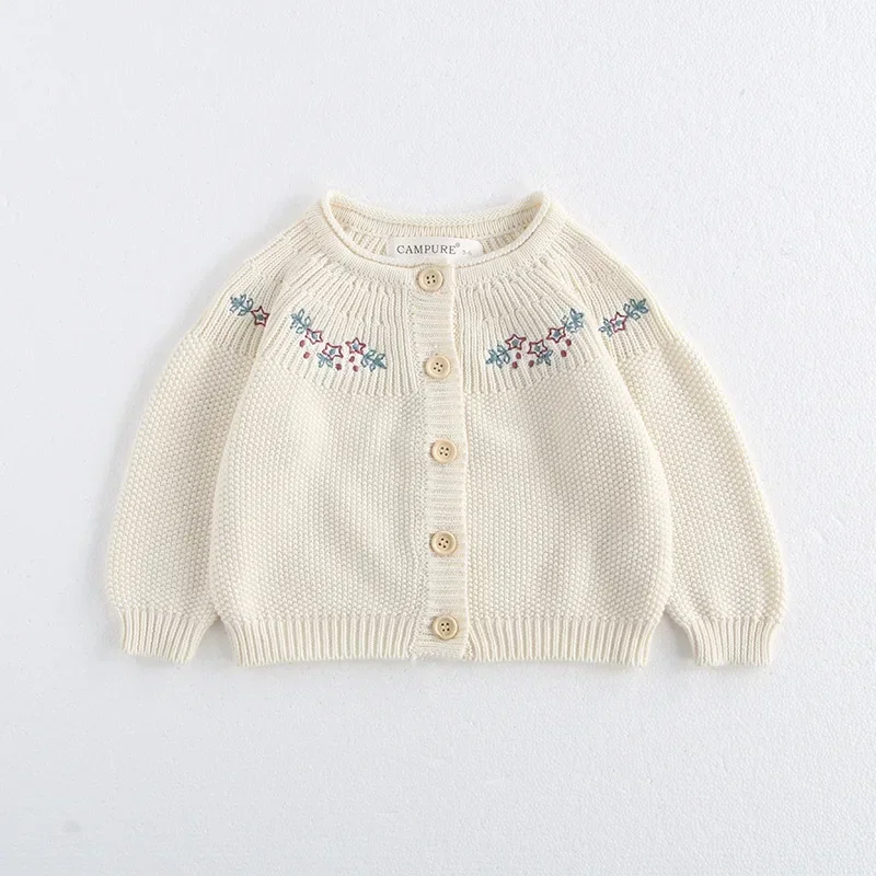 

2024 Autumn Baby Sweater 0-3Y Infant Girls Embroidery Cardigan Coat Toddler Cute Knitted Clothing Baby Girls Outwear