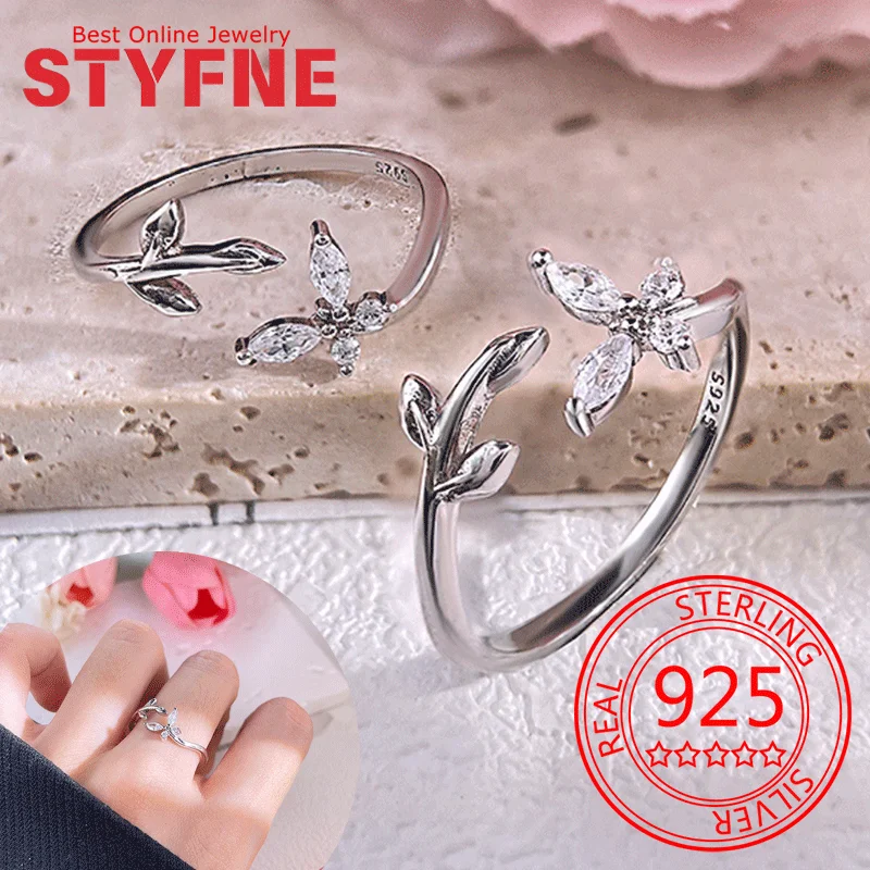 

925 Sterling Silver Ring for Women White zircon butterfly Fine Silver Jewelry Anniversary Gift Bridal Ring