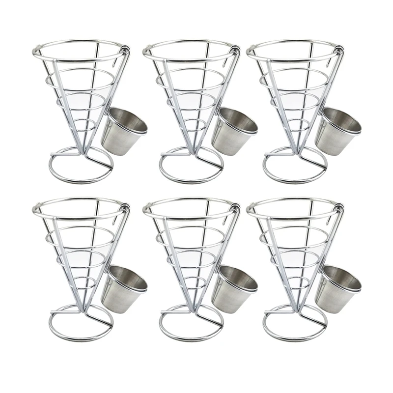 French Fries Basket Single Head French Fries Rack 7 Pieces Of French Fries Cups Fried Chicken Cooked Food Display Stand Silver