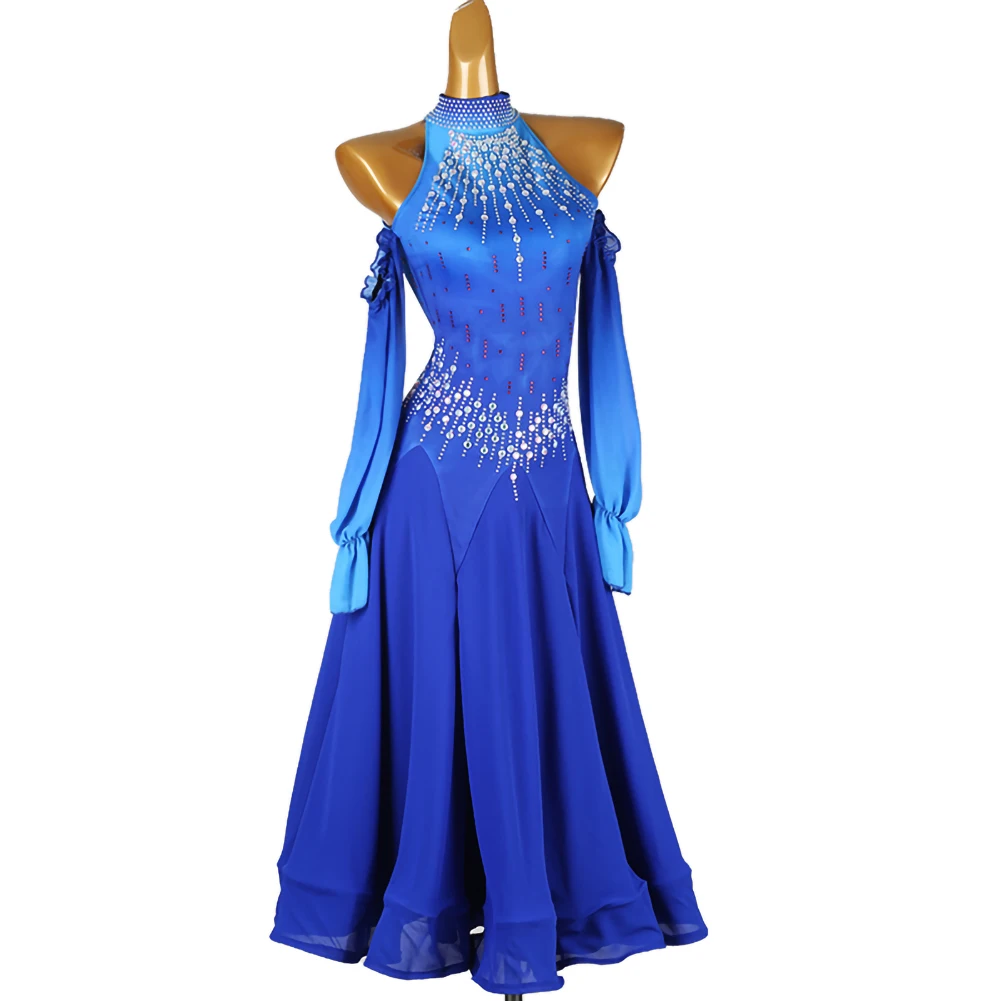 Abiti da spettacolo Abiti da ballo standard Concorso Strass Gonne da flamenco Abito da valzer Blu reale di alta qualità High-end