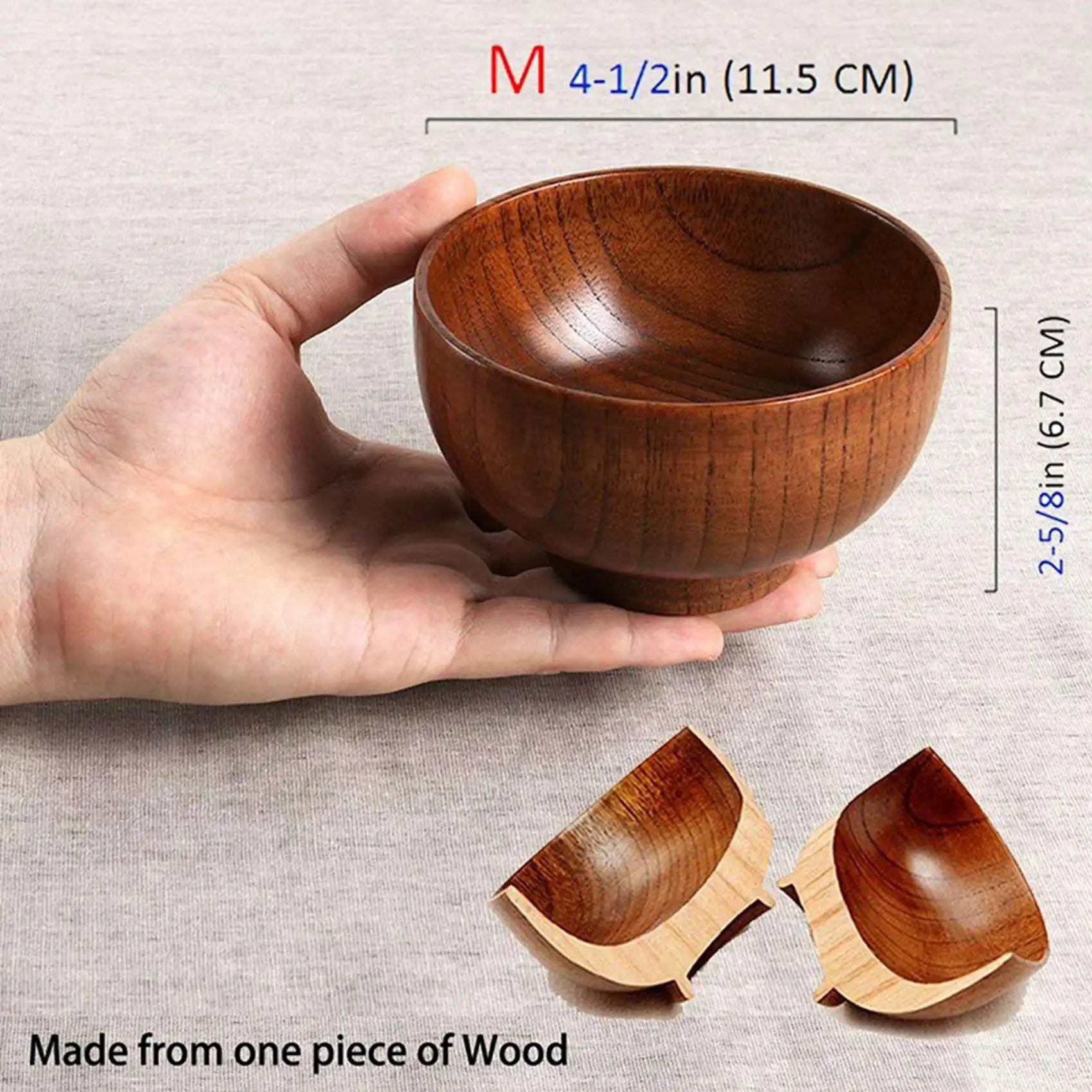 SEWS-Jujube Japanese-Style Wooden Bowl Wooden Rice Bowl Noodle Bowl Solid Wood Bowl, 4.5 Inches By 2-5 / 8 Inches, 8 Packs