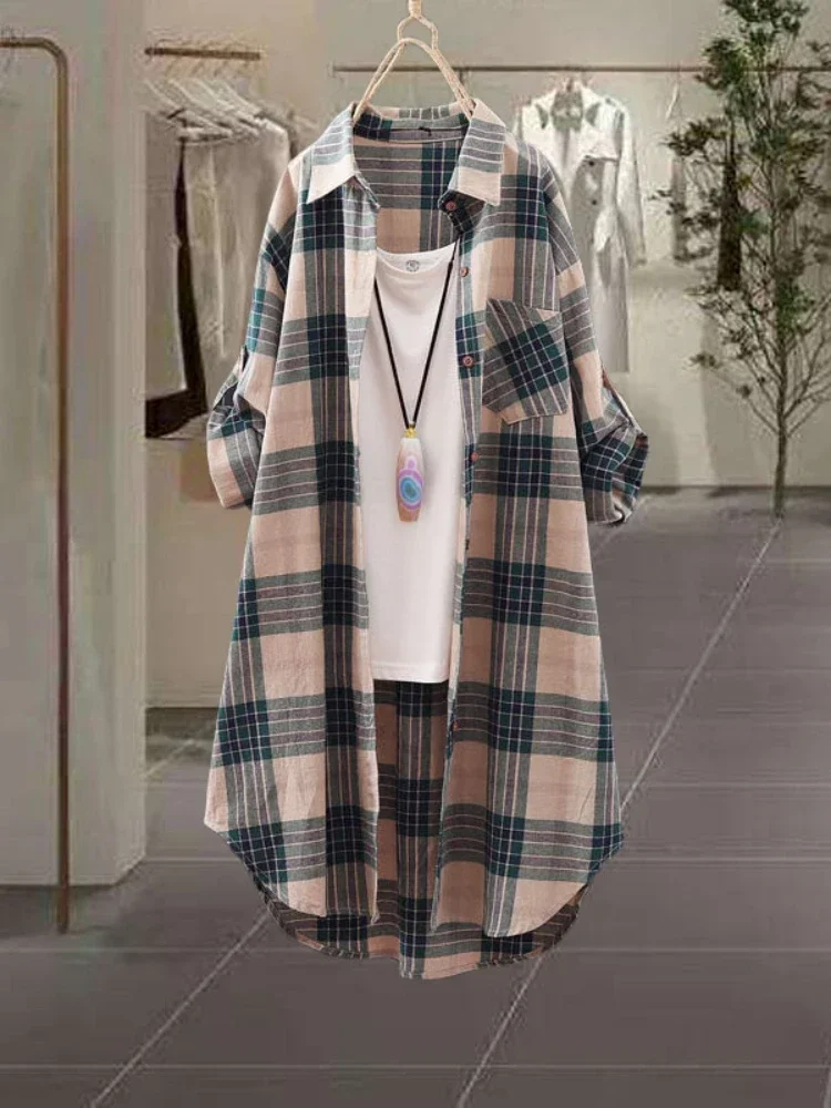 Chic Long Sleeve Korean Style Blouse Woman Autumn Plaid Elegant Feminine Shirts Fashion Blouses 2024 Winter Tops