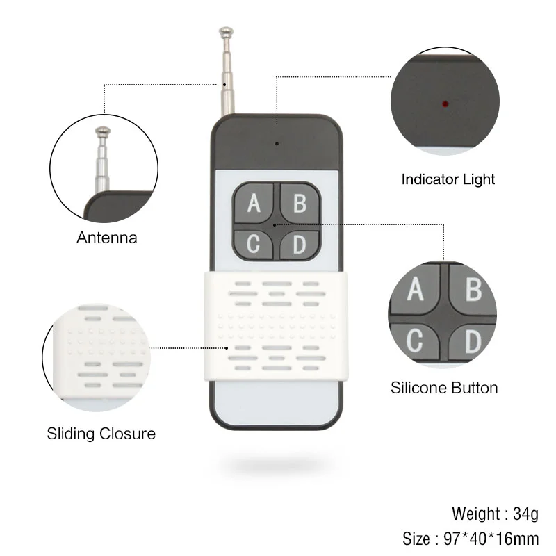 433 Mhz Wireless RF Module Remote Control Learning Code 1527 Remote Control 1/2/4CH Long Range 1000m For Lamps Lights Gate Door