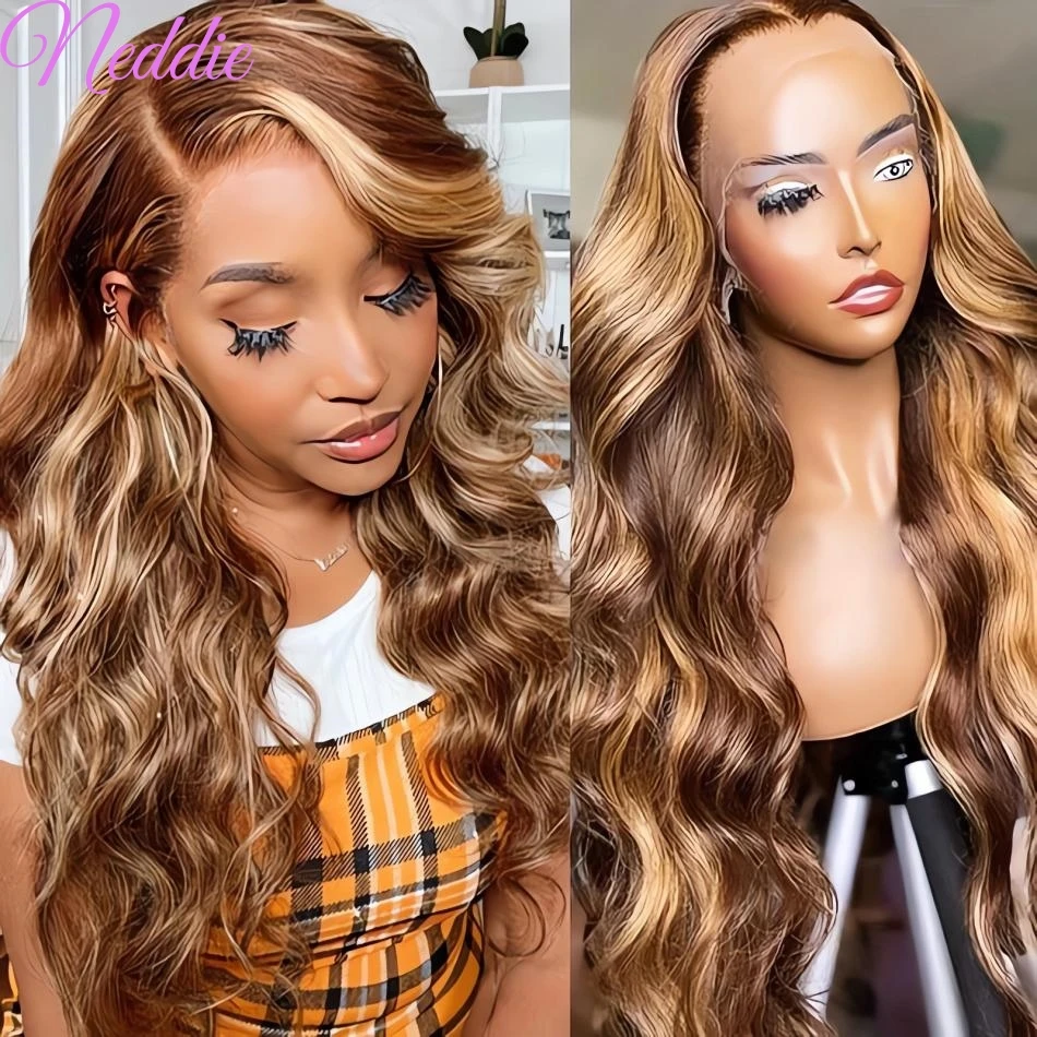 HD Lace Frontal Wig Highlight Colored Body Wave 13x4 13x6 Brazilian Transparent 30 40 Inch PrePlucked Human Hair For Women