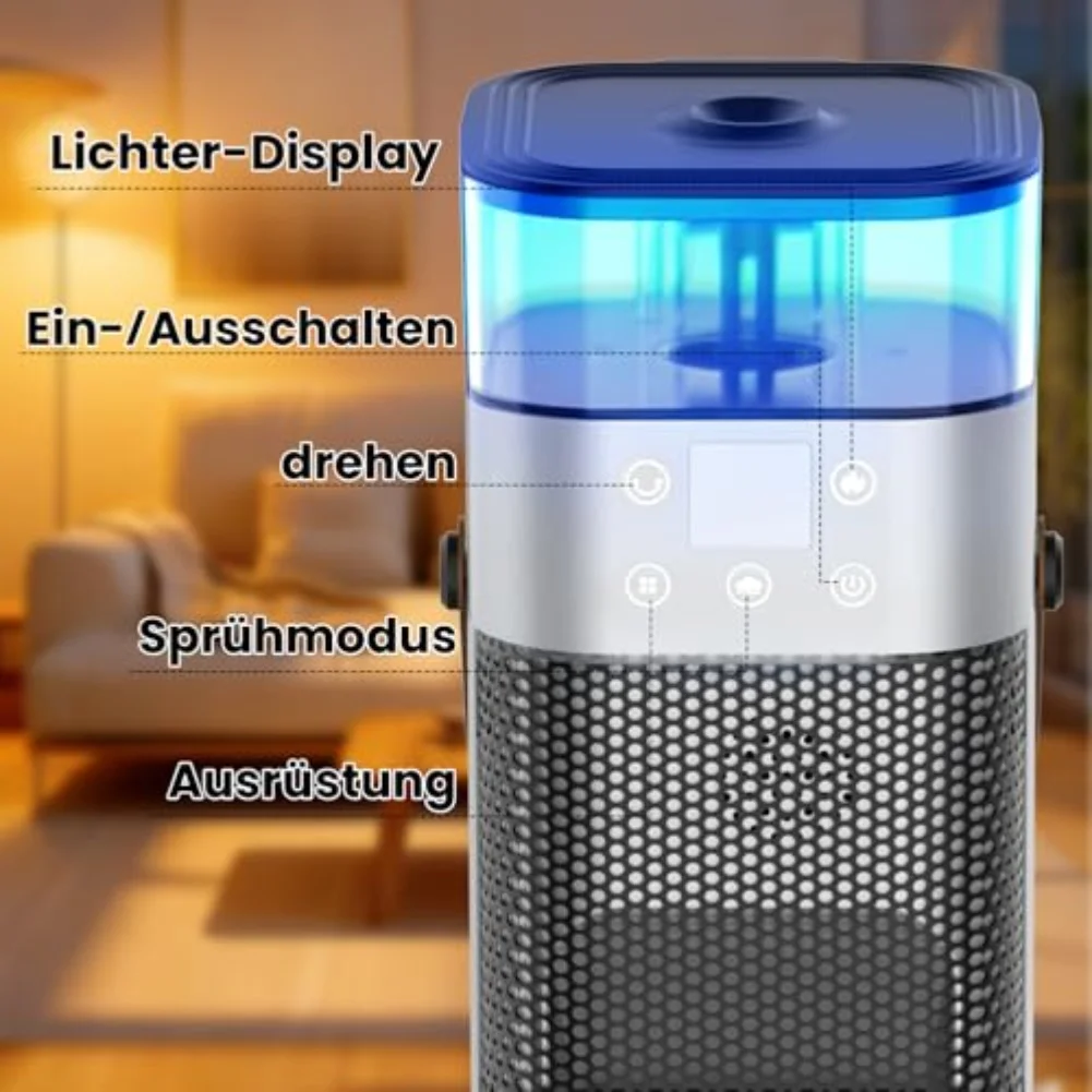 

2000W PTC Fan Heater Three Speed Modes, 12H Timer, Temperature Display,Humidifier,Light Display,Remote Control,For Home, Office