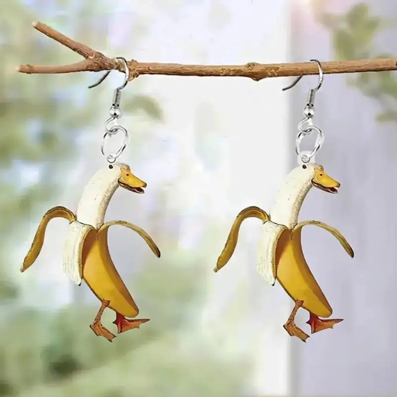 Funny Duck And Banana Acrylic Earrings Whimsical Novelty Design Lightweight Sturdy Material Perfect Gift For Trendy Fashion