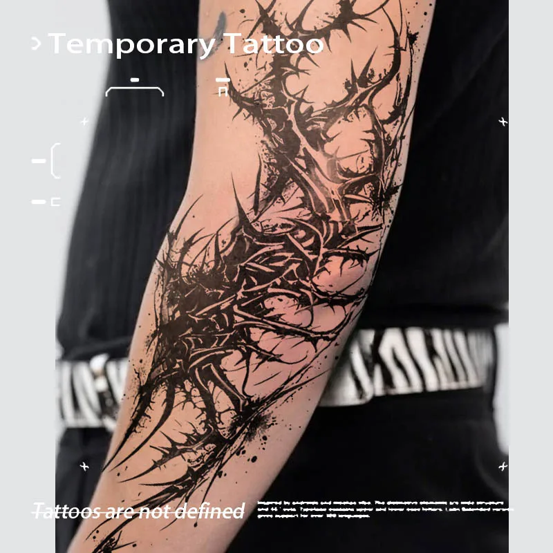 Preto respingo espinho videira suco de ervas tatuagem adesivo à prova dwaterproof água falso corpo tatuagem unisex antebraço gótico escuro punk corpo arte decalque