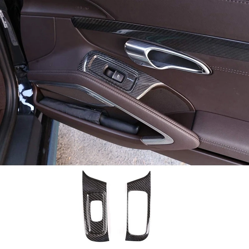 

For Porsche 718 2016-2019 911 2016-2018 Dry Carbon Fiber Car Window Lift Button Frame Trim Sticker Parts Accessories