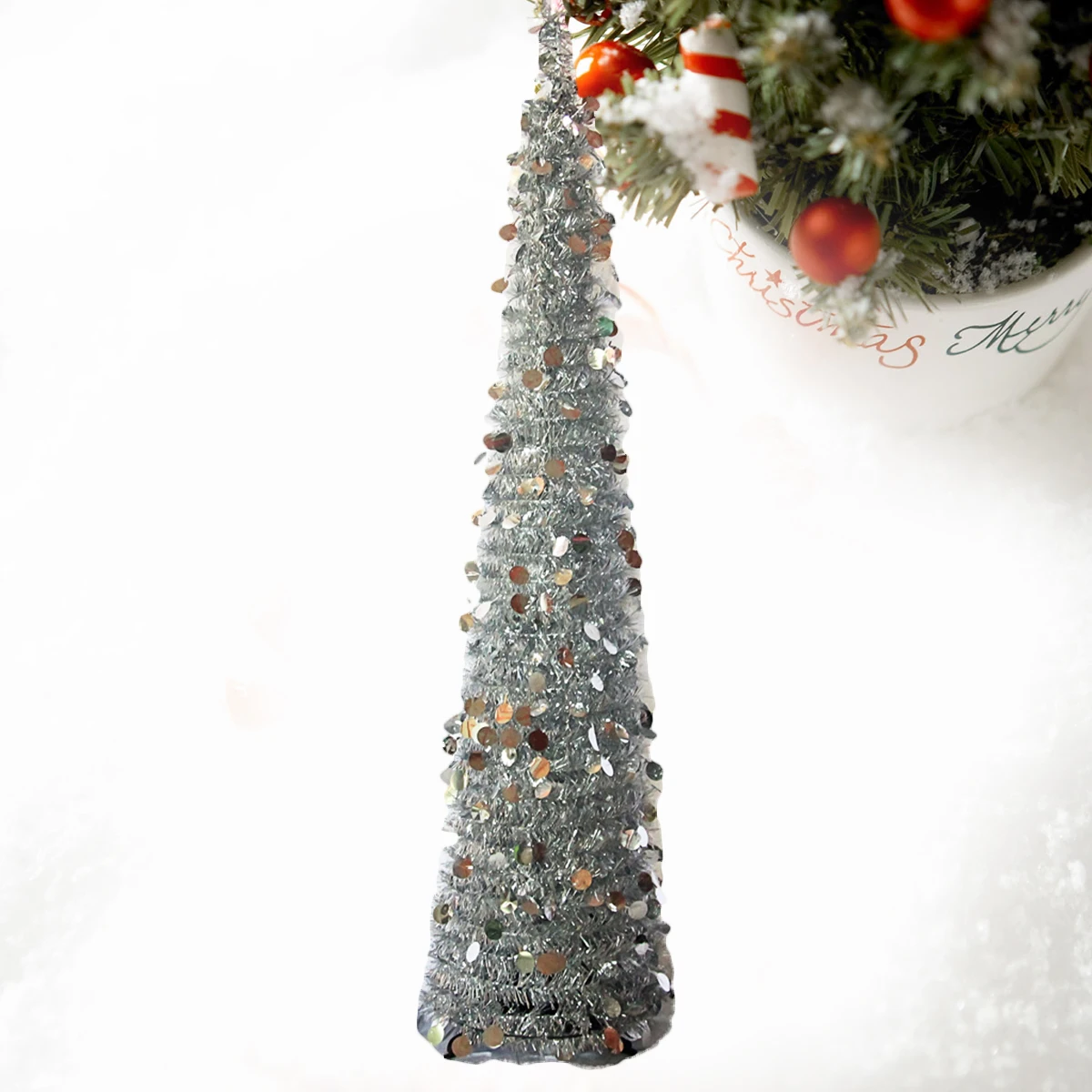 

1 pc Foldable Christmas Party Decor Telescopic Pet Christmas Tree Home Party Decoration Plastic Xmas Tree Silver