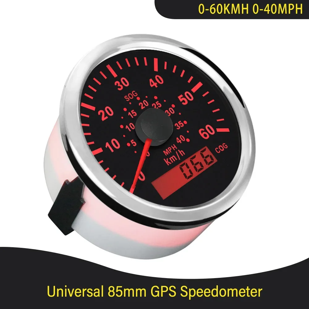 

85mm Newest GPS Speedometer 0-60KM/H 0-40MPH 0-120kmh 0-75MPH Speed Gauge with Course Red Backlight for Car Boat Yacht Vessels