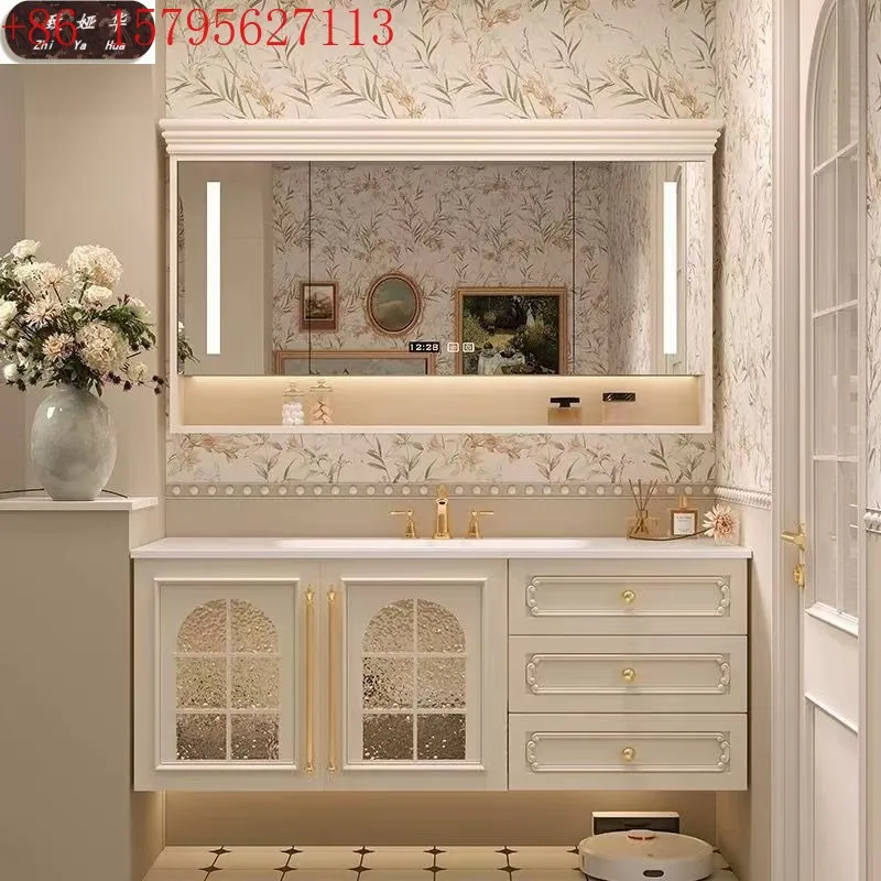 

Cream toilet washbasin bathroom cabinet washbasin French bathroom cabinet ceramic integrated basin washbasin
