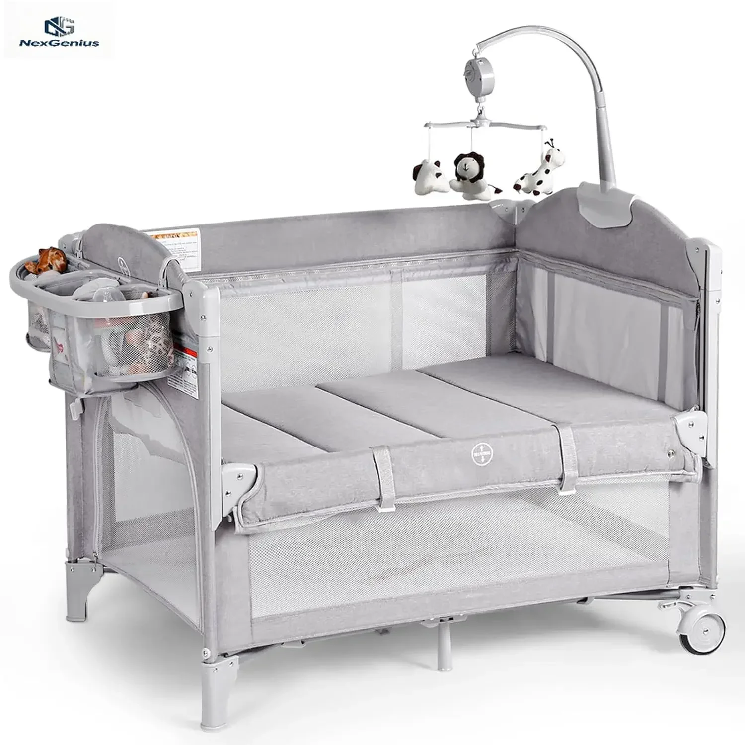 Baby Bassinets Bedside Sleeper 4 In 1 Portable Crib With Mattress Diaper Changer Storage Basket Music Box Carry Bag Foldable Pla