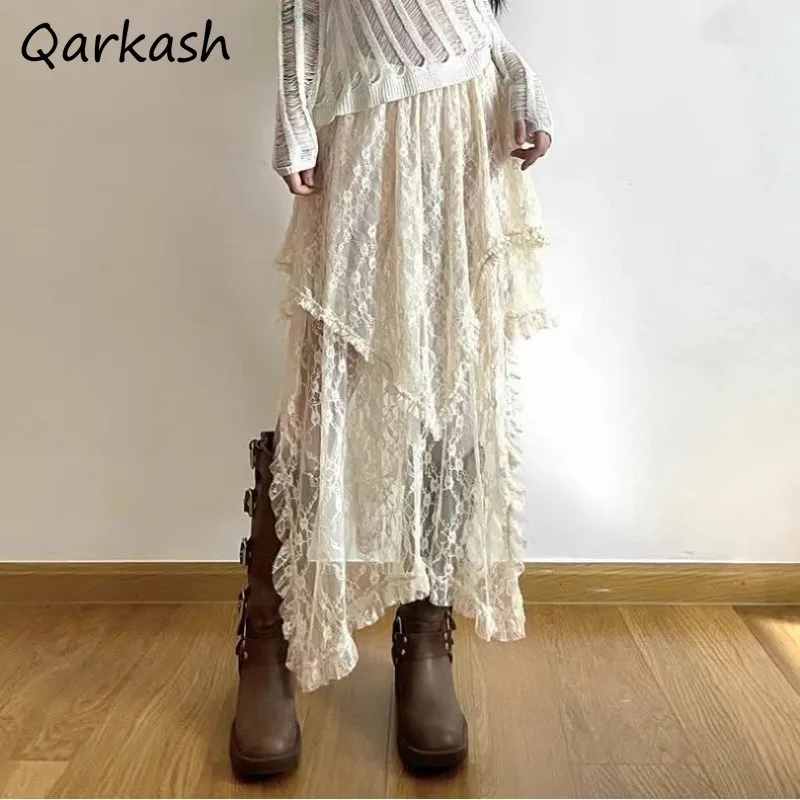 

Skirts Women Casual Versatile Layered Irregular Lace Bohemian Nomadic Style Drape Stylish Vitality Aesthetic Prevalent Hipster