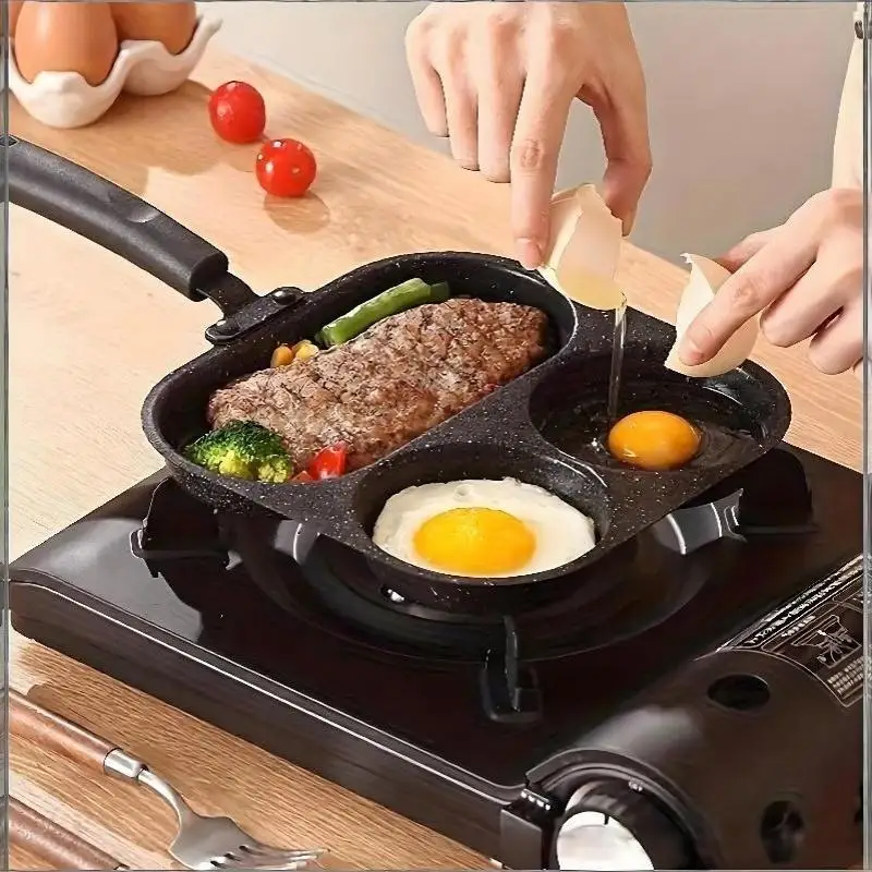 Iron Non Stick Egg Frying Pan 3/4 Section Divided Grill Pan Pancake Steak Cooking Tool For Kitchen