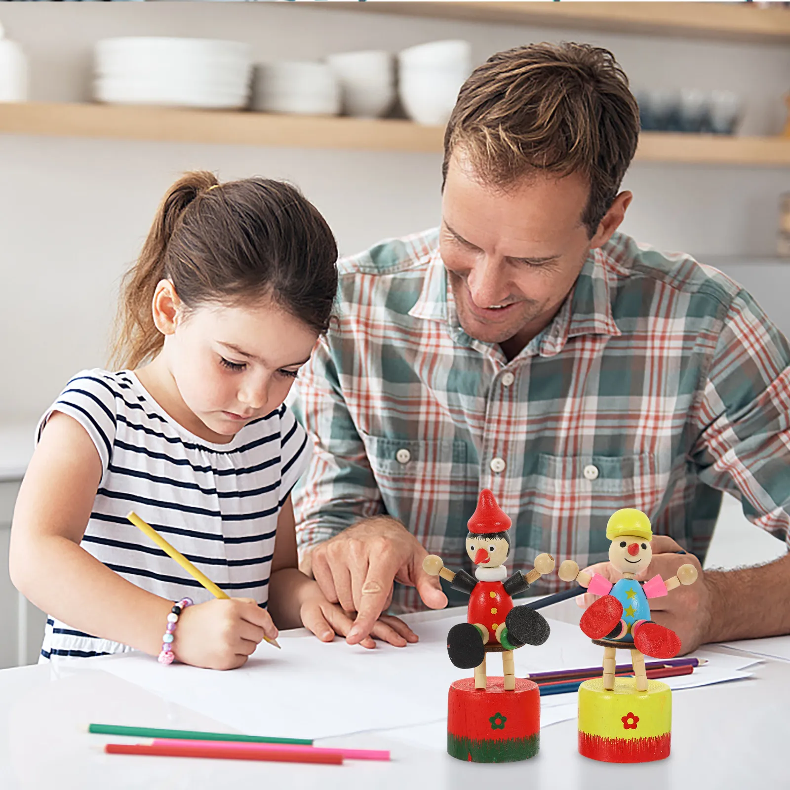 

2 шт. деревянные фигурки клоунов, милые стоящие скульптуры для декора рабочего стола и дома, подарок для любителей искусства