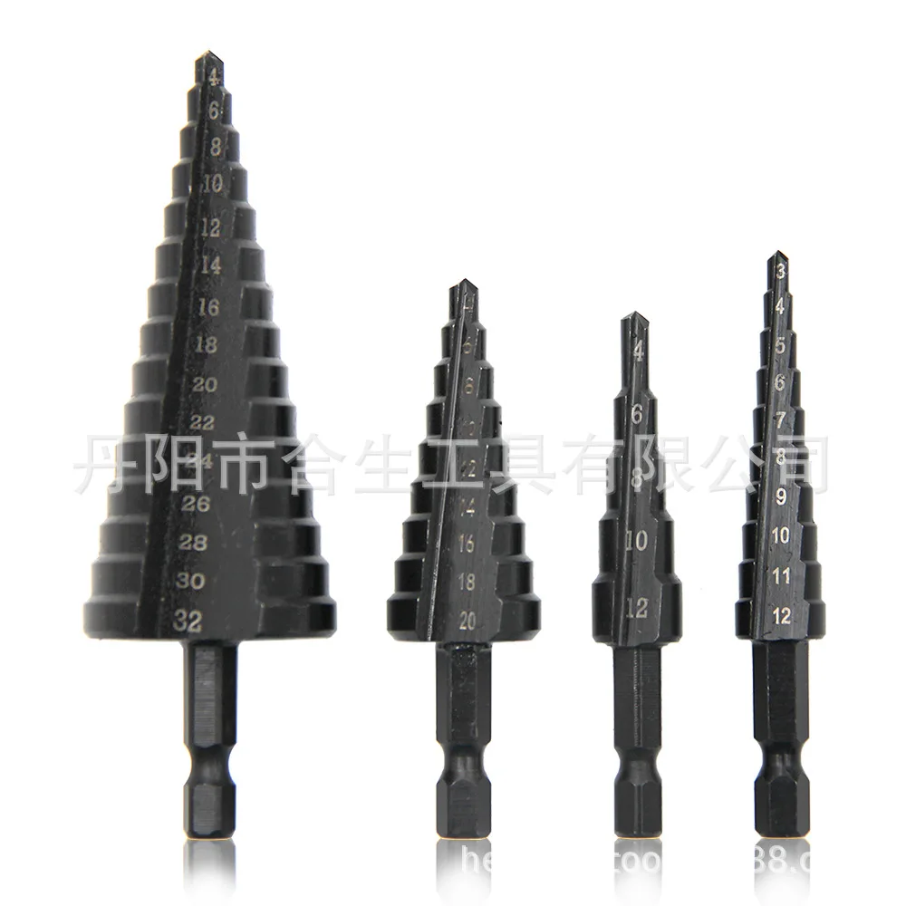 Hexagonal Shank Straight Groove Black Step Drill Bit 3-12/4-12/4-20/4-32mm Hole Expanding Step Drill Tower Drill