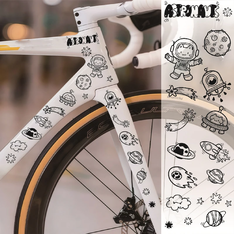 Wasserdichte Cartoon-Graffiti-Aufkleber, Weltraum-Astronauten-Katzen-Sticker für Fahrrad-Oberrohr & Auto-DIY-Styling