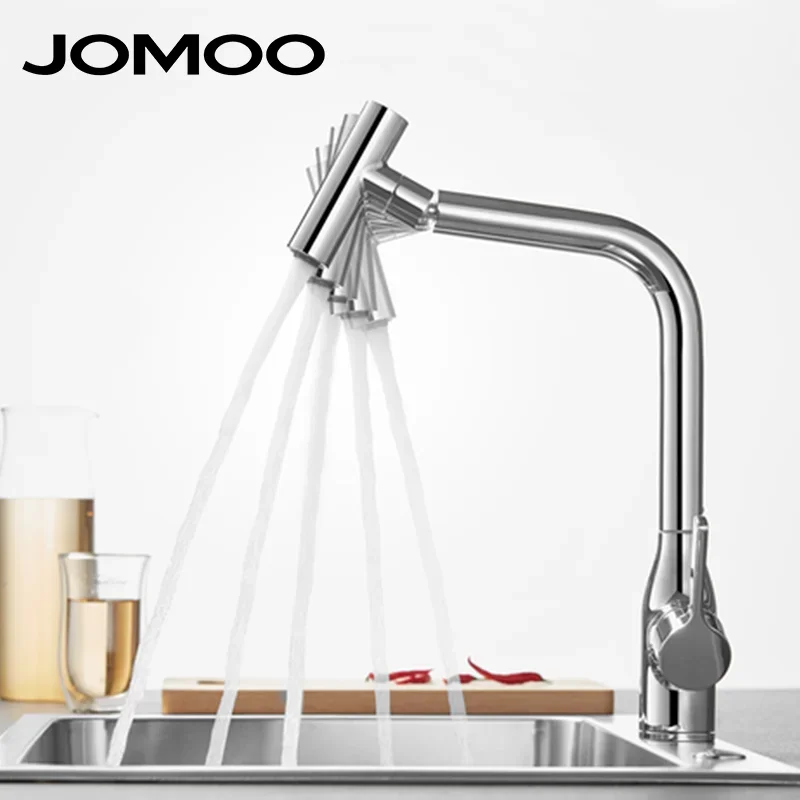 JOMOO Decked Mounted Kitchen Faucet Soild Brass 720 Degree Swivel Kitchen Faucet Tap Cold and Hot Water Bar Sink Faucet