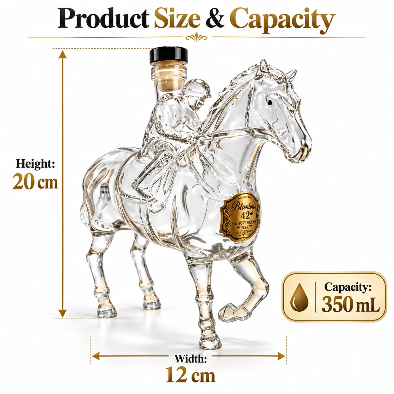 Novelty Horse & Jockey Glass Whiskey Decanter, Clear Racing Horse Figurine Liquor Wine Storage Bottle, Man Cave Home Bar