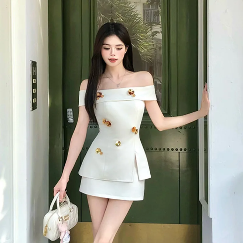 High Street French Small Fragrant Two Piece Set For Women Elegant Fashion OL Shirt Top + Skirt Suit Korean Sweet 2 Piece Sets