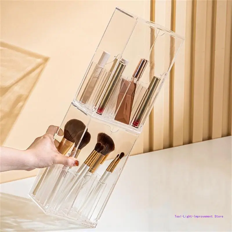 C63E Multipurpose Makeup Brush Holder with Clear Lid for Easy Viewing Detachable and Washable Designs Daily Use Decoration