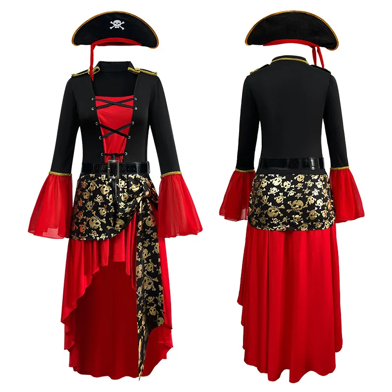 Karibischer Piratenkapitän Kostüm für Damen, Gothic Halloween Rollenspiel Cosplay Outfit, Faschingskostüm für Erwachsene