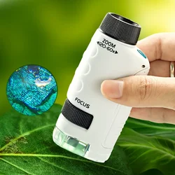 Kit de microscopio de bolsillo para niños, Mini microscopio de mano educativo con luz, 60-120x, experimento de ciencia, juguetes para niños, regalo