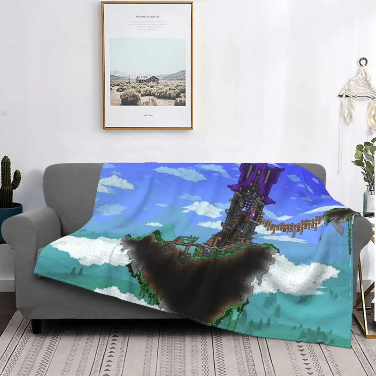 Pixel Game Blanket Flannel All Season House In The Sky Breathable Thin Throw Blankets For bed Travel Bedspread