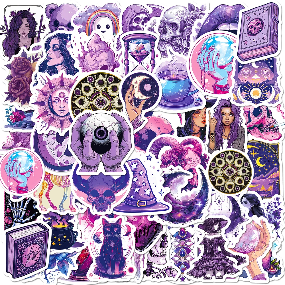 

10/30/50pcs Horror Purple Magic Witch Cartoon Stickers Graffiti Dark Gothic Waterproof Decal for Suitcase Helmet Kid DIY Sticker