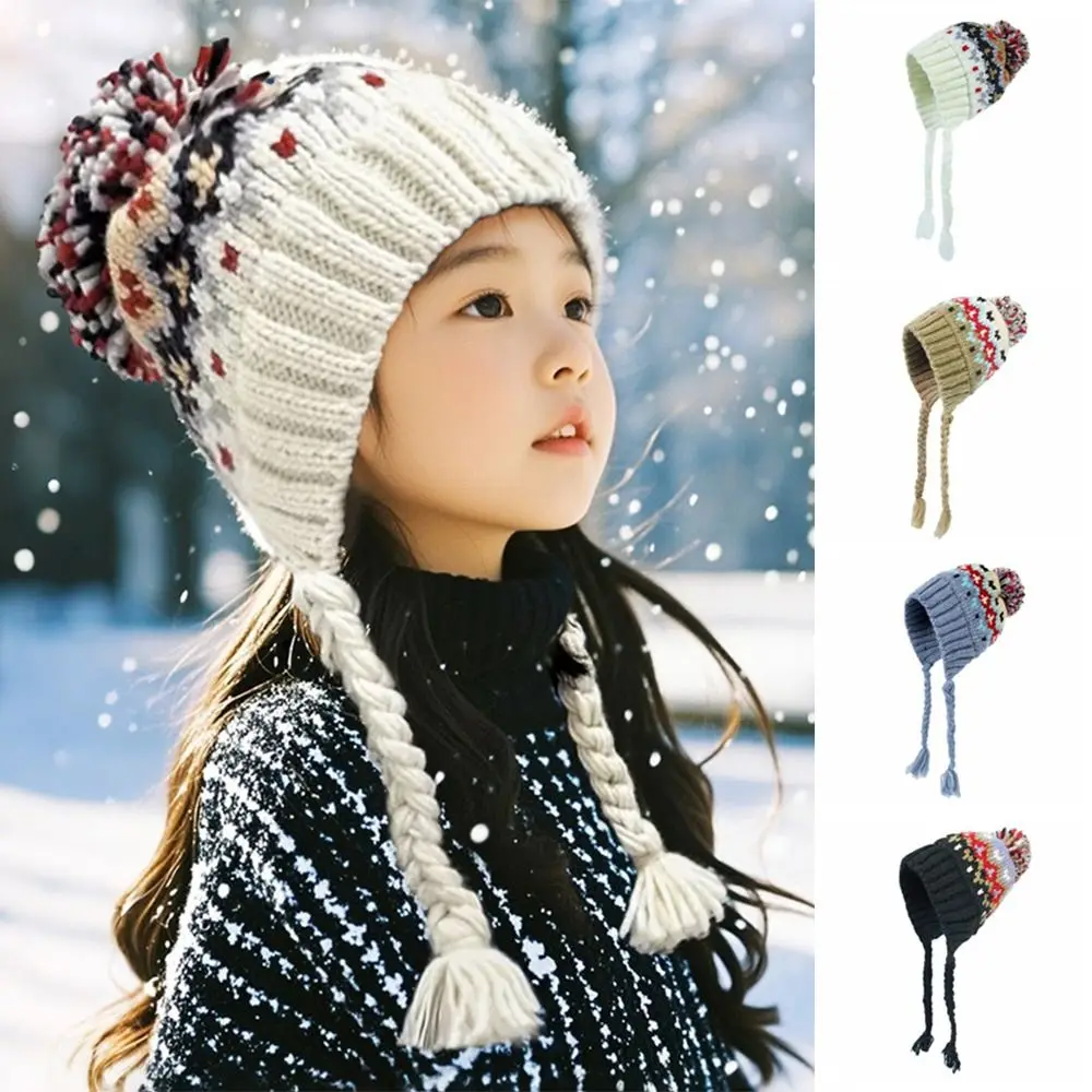 Cute Autumn Winter Children Knitted Hat Warm Windproof Boys Girls Beanie Cap Thick All-match Ear Protection Hats Kids