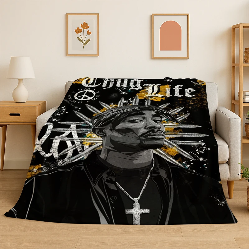 Rapper Eminem Tupac 15pac Hip Hop Rap God Flannel Blanket Soft Warm Throw Blanket for Bedroom Living Room Bed Travel Picnic