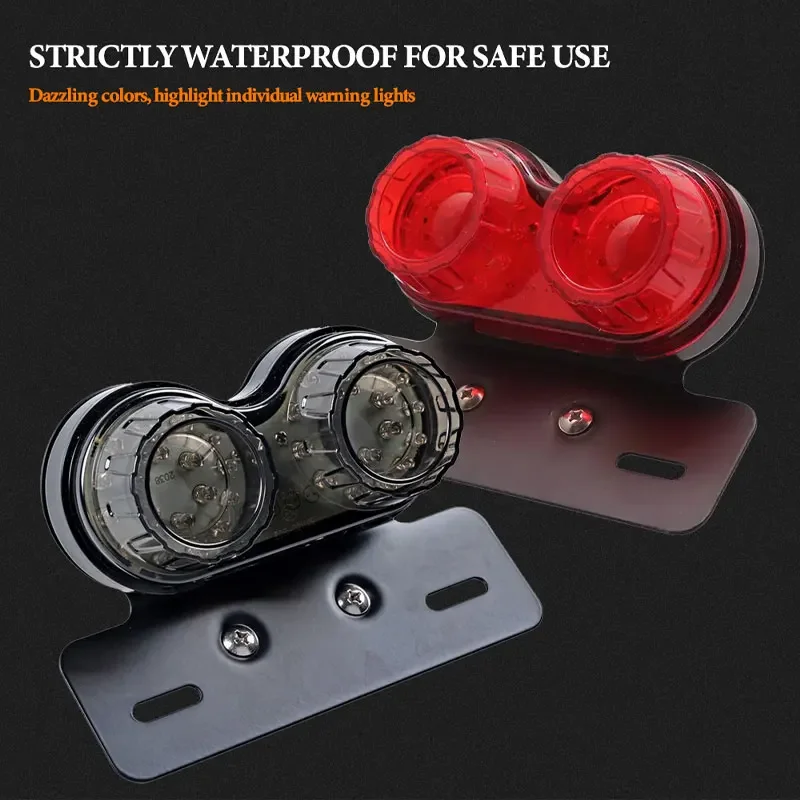 Motorcycle LED Brake Light Signal Tail Lights Universal 12V Modified Warning Tail Lamp with License Plate Bracket Moto Accessori