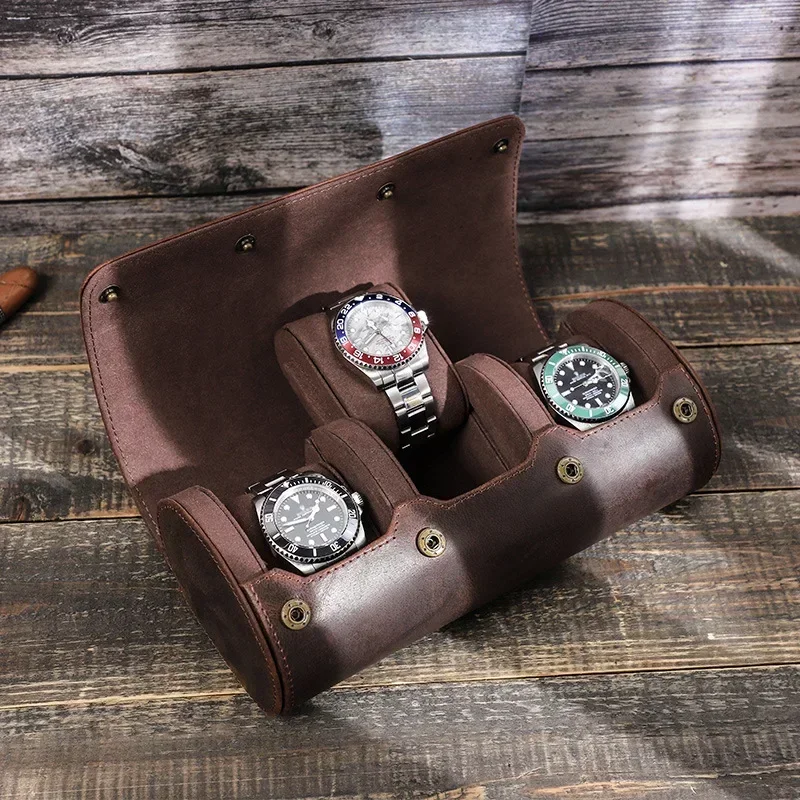 

Retro 3 Slots Watch Box Organizer For Men Watch Gift Box Leather Case Watch Roll Travel Display Storage Box with Slid in Out