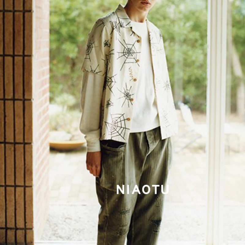 NIAOTU 19SS Spring/Summer New Hawaii Spider Web Short Sleeved Shirt for Men Nakamura Non Visvim