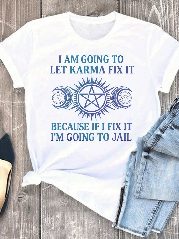 Karma, Jail Sentence Printing-100% cotton summer short sleeve O-neck Men's  printed T-shirt.