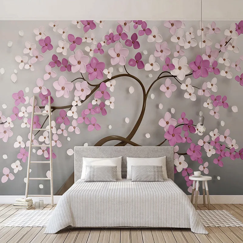 Custom Any Size Mural Wallpaper Modern 3D Stereo Tree Flowers Wall Painting Creative Abstract Art Wall Papers Living Room